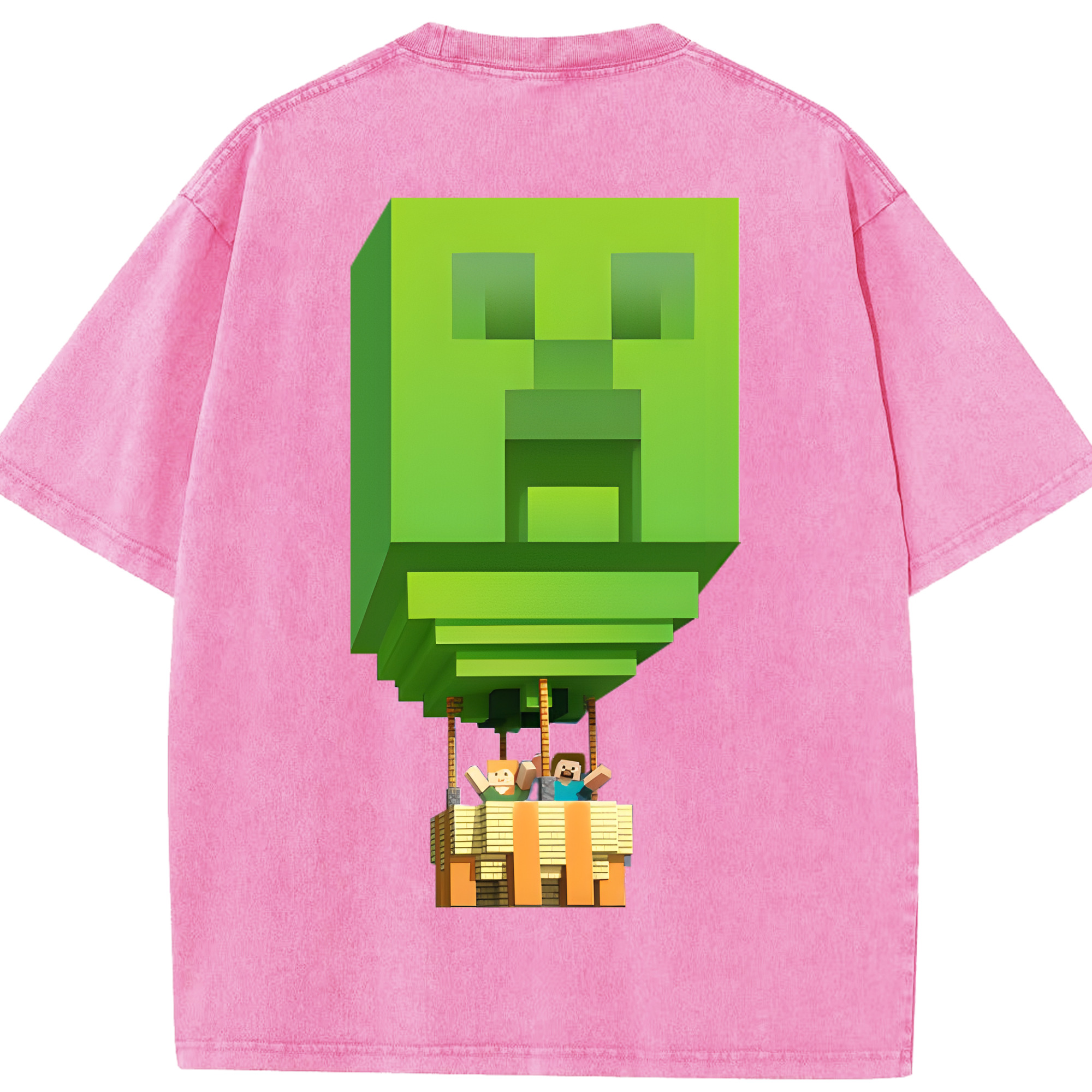 （画像用） マインクラフト ブロックの世界 Minecraft MC Block world 綿100% ヴィンテージ風 半袖Tシャツ（背面プリント）
